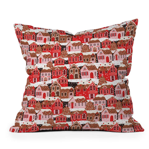 CynthiaF Gingerbread Village Outdoor Throw Pillow