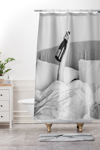Dagmar Pels Champagne In Bed Black And White Shower Curtain And Mat