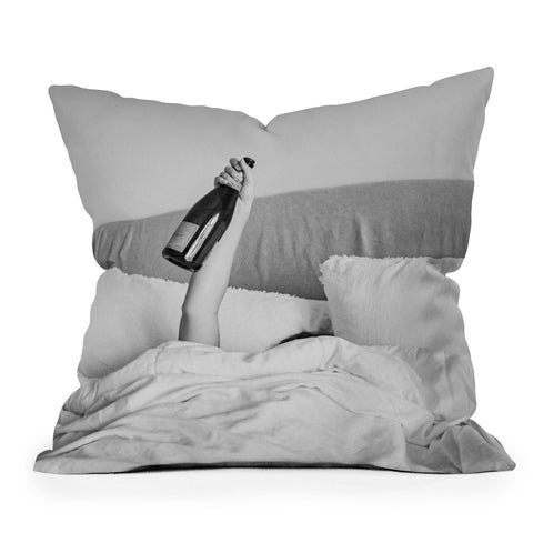 Dagmar Pels Champagne In Bed Black And White Outdoor Throw Pillow