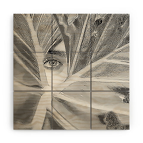 Dagmar Pels Mysterious Girl Palm Leaf Wood Wall Mural