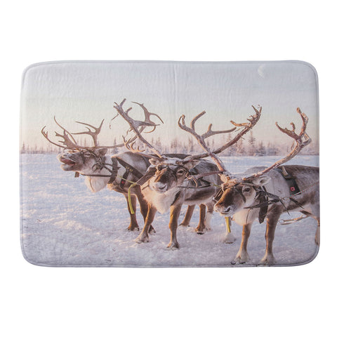 Dagmar Pels Reindeer portrait in snow Memory Foam Bath Mat