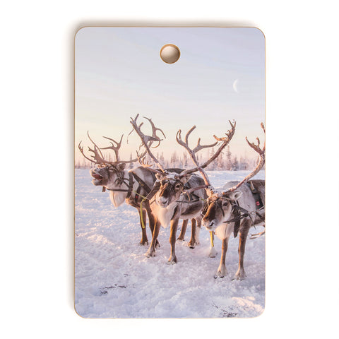 Dagmar Pels Reindeer portrait in snow Cutting Board Rectangle