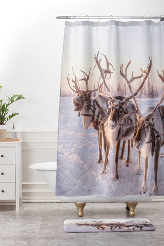 Dagmar Pels Reindeer portrait in snow Shower Curtain And Mat