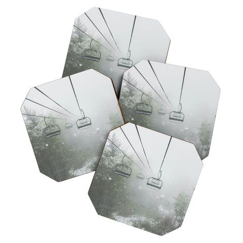 Dagmar Pels Ski Lift Snow in Foggy Forest Coaster Set