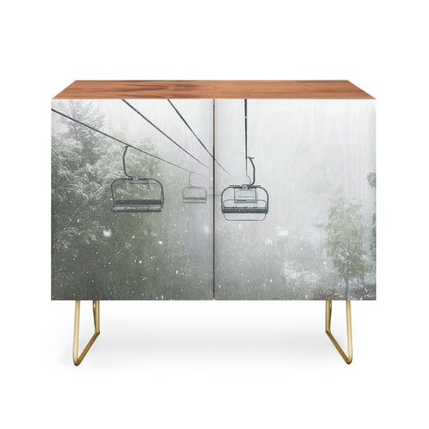 Dagmar Pels Ski Lift Snow in Foggy Forest Credenza