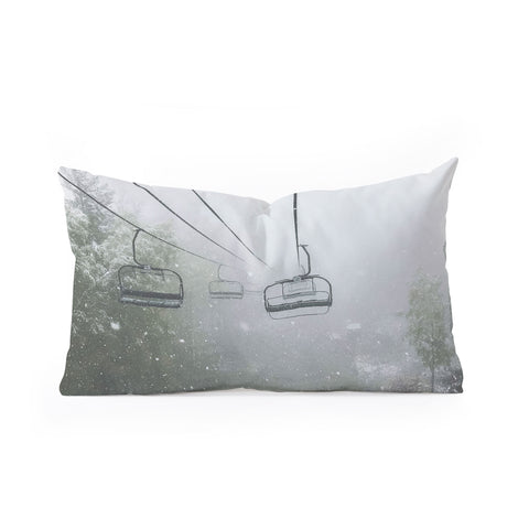 Dagmar Pels Ski Lift Snow in Foggy Forest Oblong Throw Pillow