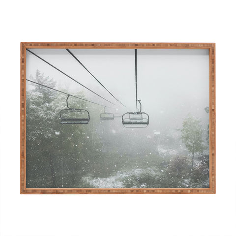 Dagmar Pels Ski Lift Snow in Foggy Forest Rectangular Tray