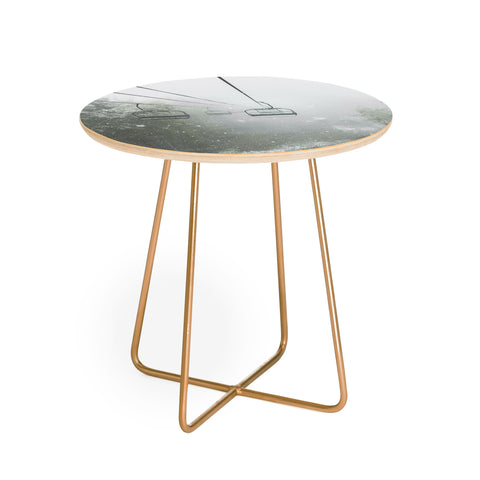Dagmar Pels Ski Lift Snow in Foggy Forest Round Side Table