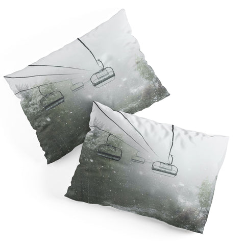 Dagmar Pels Ski Lift Snow in Foggy Forest Pillow Shams