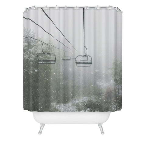 Dagmar Pels Ski Lift Snow in Foggy Forest Shower Curtain