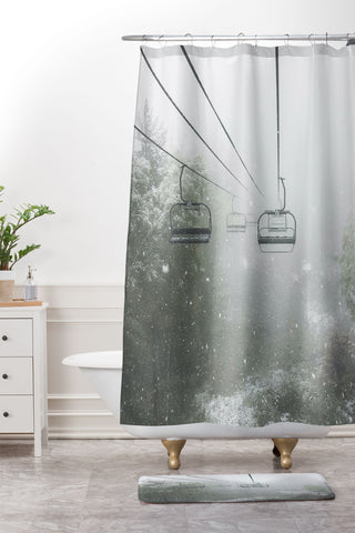Dagmar Pels Ski Lift Snow in Foggy Forest Shower Curtain And Mat