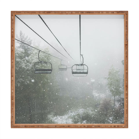 Dagmar Pels Ski Lift Snow in Foggy Forest Square Tray