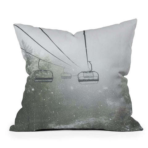 Dagmar Pels Ski Lift Snow in Foggy Forest Outdoor Throw Pillow