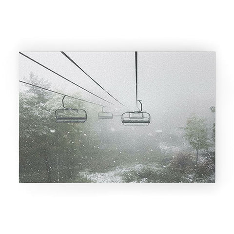 Dagmar Pels Ski Lift Snow in Foggy Forest Welcome Mat