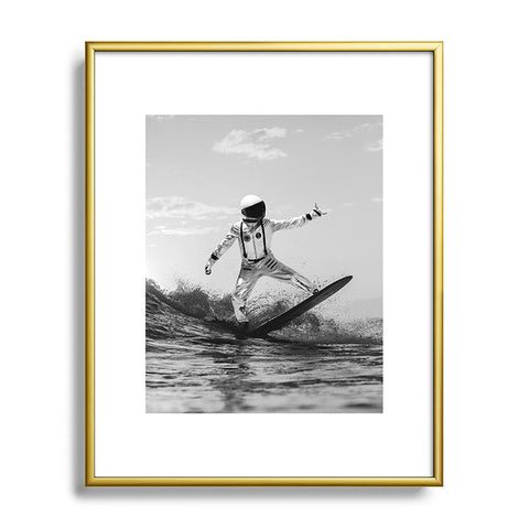 Dagmar Pels Space Surfer Black And White Metal Framed Art Print