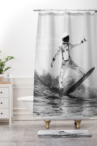 Dagmar Pels Space Surfer Black And White Shower Curtain And Mat