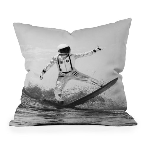 Dagmar Pels Space Surfer Black And White Outdoor Throw Pillow