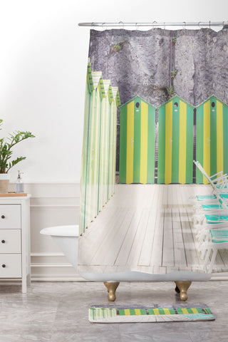Dagmar Pels Striped Beach Huts Sorrento Shower Curtain And Mat