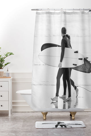Dagmar Pels Surfer Couple Cool BW Surf Shower Curtain And Mat