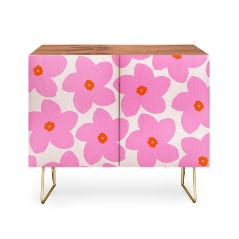 Daily Regina Designs Abstract Retro Flower Pink Credenza