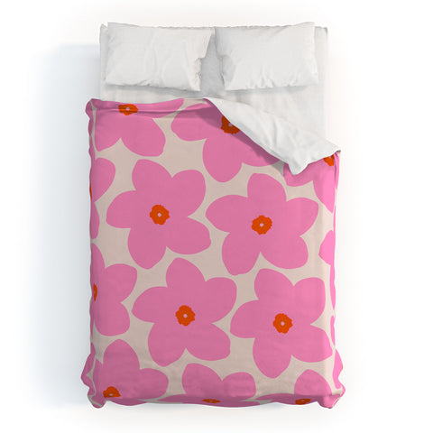 Daily Regina Designs Abstract Retro Flower Pink Duvet Cover