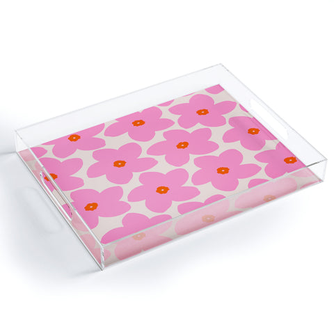 Daily Regina Designs Abstract Retro Flower Pink Acrylic Tray