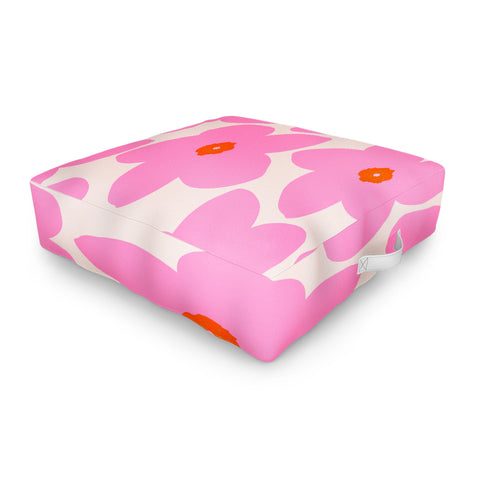 Daily Regina Designs Abstract Retro Flower Pink Outdoor Floor Cushion