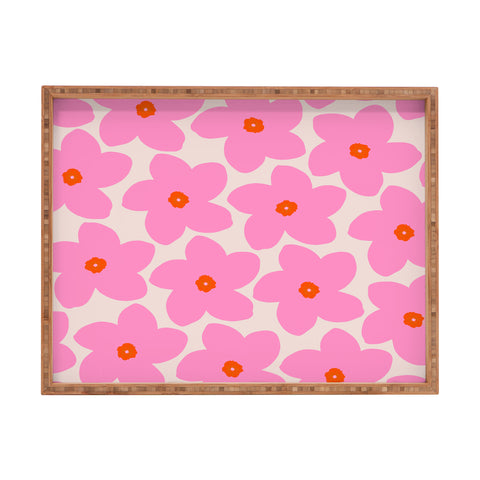 Daily Regina Designs Abstract Retro Flower Pink Rectangular Tray