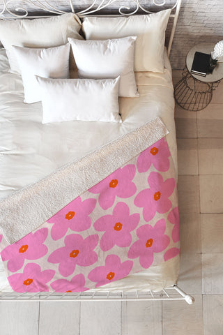 Daily Regina Designs Abstract Retro Flower Pink Fleece Throw Blanket