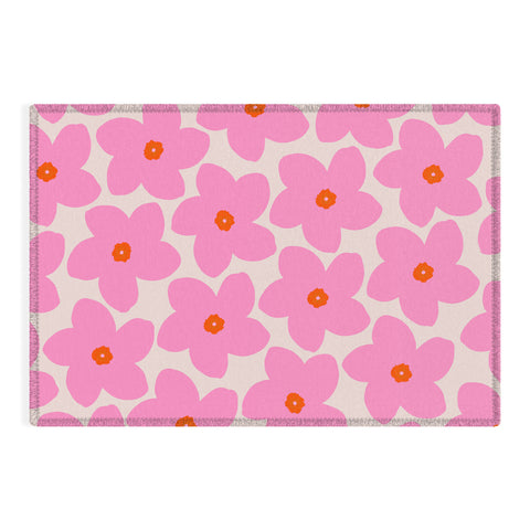 Daily Regina Designs Abstract Retro Flower Pink Outdoor Rug