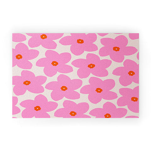 Daily Regina Designs Abstract Retro Flower Pink Welcome Mat
