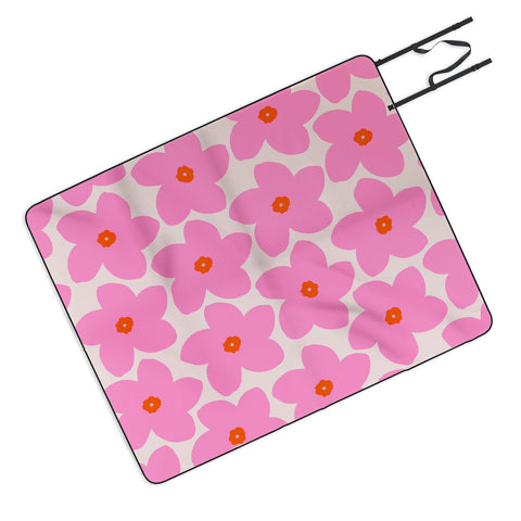 Daily Regina Designs Abstract Retro Flower Pink Picnic Blanket