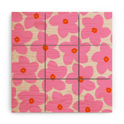 Daily Regina Designs Abstract Retro Flower Pink Wood Wall Mural