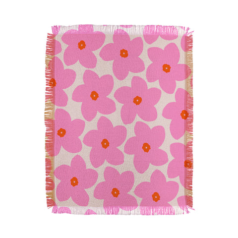 Daily Regina Designs Abstract Retro Flower Pink Throw Blanket