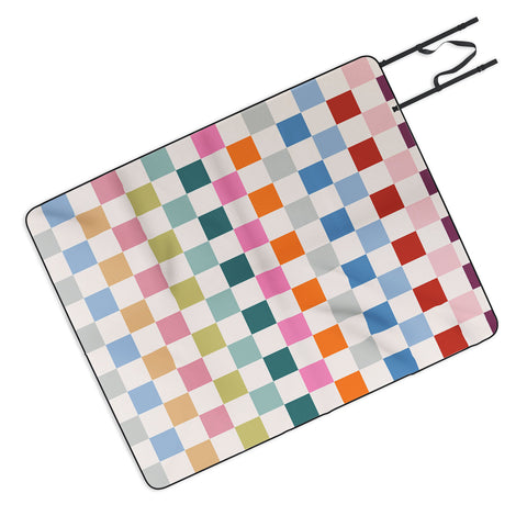Daily Regina Designs Checkered Retro Colorful Picnic Blanket