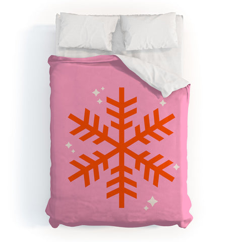 Daily Regina Designs Christmas Print Snowflake Pink Duvet Cover