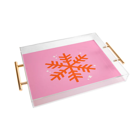 Daily Regina Designs Christmas Print Snowflake Pink Acrylic Tray