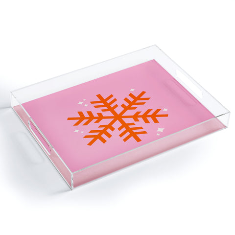 Daily Regina Designs Christmas Print Snowflake Pink Acrylic Tray