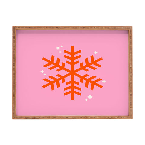 Daily Regina Designs Christmas Print Snowflake Pink Rectangular Tray