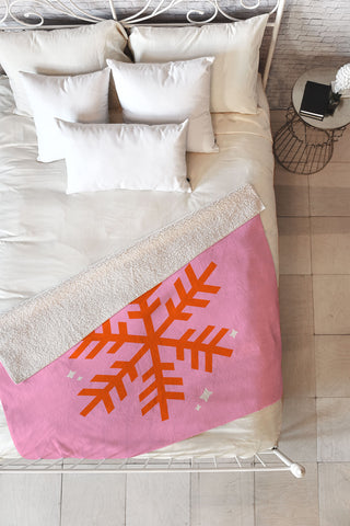 Daily Regina Designs Christmas Print Snowflake Pink Fleece Throw Blanket