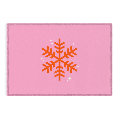 Daily Regina Designs Christmas Print Snowflake Pink Outdoor Rug