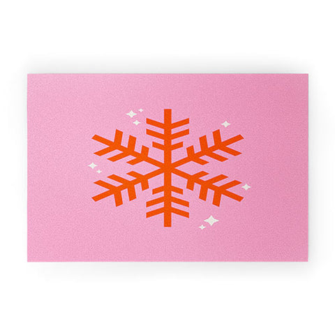 Daily Regina Designs Christmas Print Snowflake Pink Welcome Mat