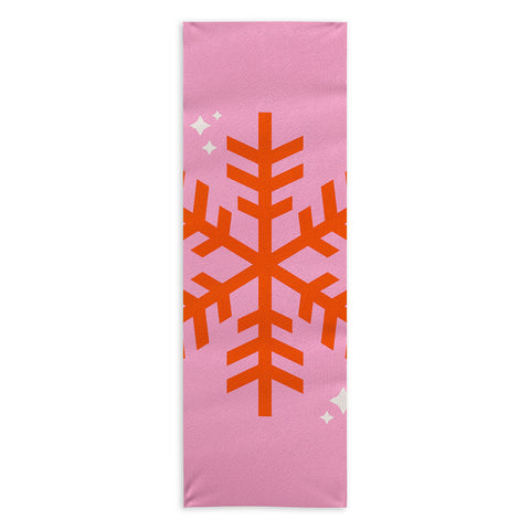 Daily Regina Designs Christmas Print Snowflake Pink Yoga Towel