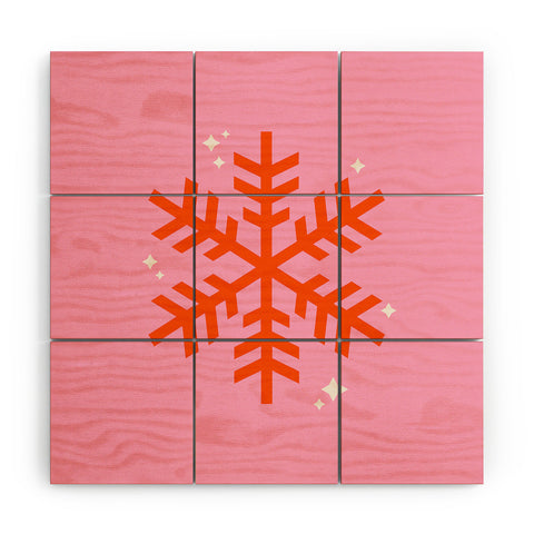 Daily Regina Designs Christmas Print Snowflake Pink Wood Wall Mural