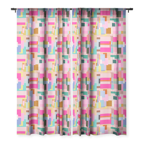 Daily Regina Designs Color Block Print Mid Century Sheer Window Curtain