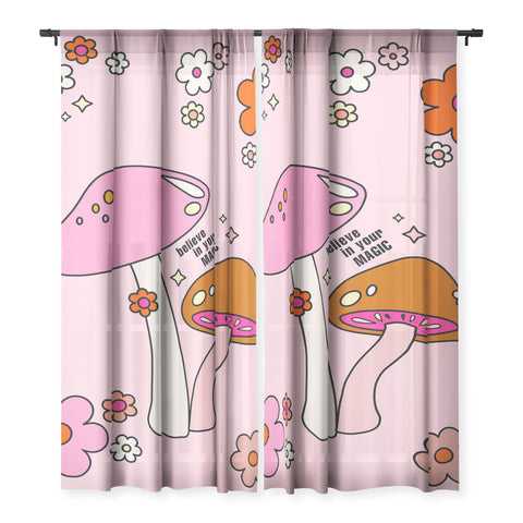 Daily Regina Designs Colorful Mushrooms And Flowers Sheer Non Repeat