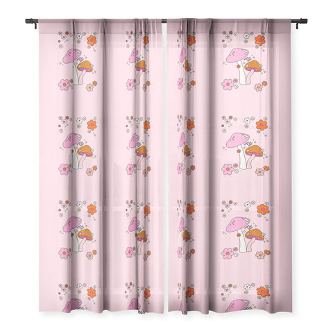 Daily Regina Designs Colorful Mushrooms And Flowers Sheer Window Curtain