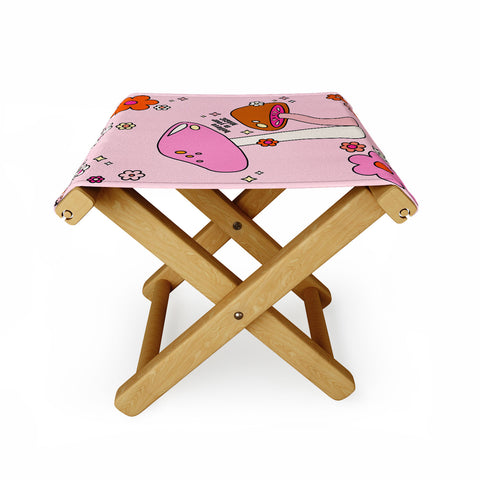 Daily Regina Designs Colorful Mushrooms And Flowers Folding Stool