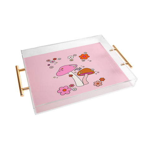 Daily Regina Designs Colorful Mushrooms And Flowers Acrylic Tray