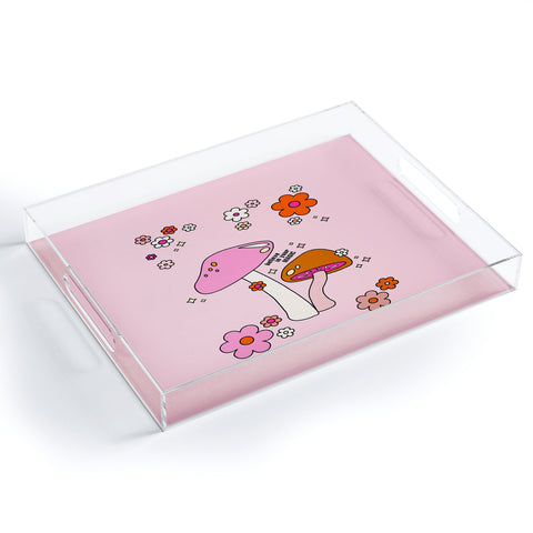 Daily Regina Designs Colorful Mushrooms And Flowers Acrylic Tray